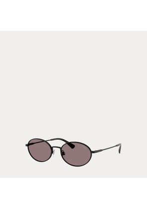 Plaid-Accent Round Metal Sunglasses