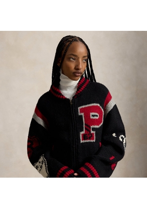 Wool-Blend Letter Zip Cardigan