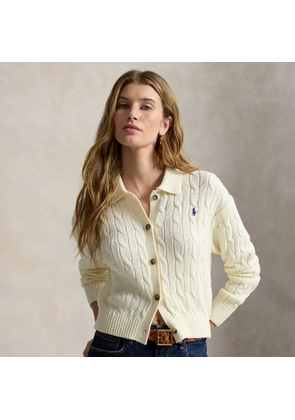 Cable Cotton Polo-Collar Cardigan