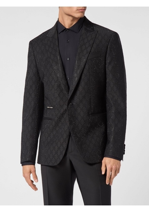 PHILIPP PLEIN Monogram Slim Fit Wool-Blend Blazer with Hexagon Logo