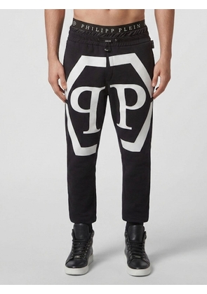 PHILIPP PLEIN Monogram Print Jersey Jogging Trousers with Hexagon Logo