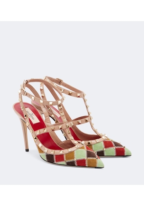 Valentino Garavani Rockstud patchwork suede and leather pumps