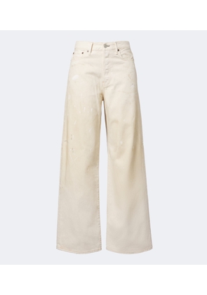 Acne Studios Distressed leather-trimmed wide-leg jeans