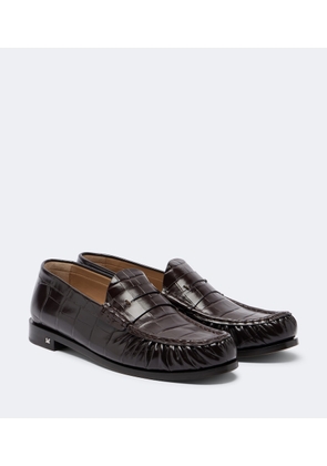 Max Mara Croc-effect leather penny loafers