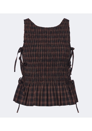Ganni Checked shirred cotton top