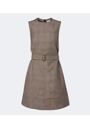 Burberry Belted checked wool and linen-blend minidress