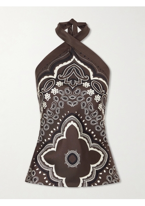 Nili Lotan - Solal Printed Silk Halter Top - Brown - x small,small,medium,large,x large