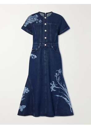 Erdem - Floral-print Denim Midi Dress - Blue - UK 4,UK 6,UK 8,UK 10,UK 12,UK 14,UK 16,UK 18