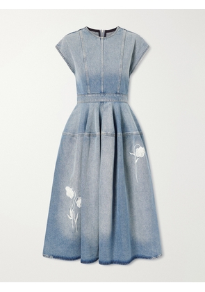 Erdem - Floral-appliquéd Denim Midi Dress - Blue - UK 4,UK 6,UK 8,UK 10,UK 12,UK 14,UK 16,UK 18,UK 20