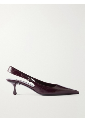 Jimmy Choo - Amel 50 Logo-embellished Eel-effect Leather Slingback Pumps - Burgundy - IT36,IT36.5,IT37,IT37.5,IT38,IT38.5,IT39,IT39.5,IT40,IT40.5,IT41,IT41.5,IT42