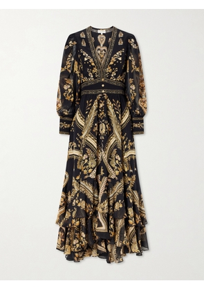 Camilla - Embroidered Printed Silk-crepe Maxi Dress - Black - x small,small,medium,large,x large,xx large