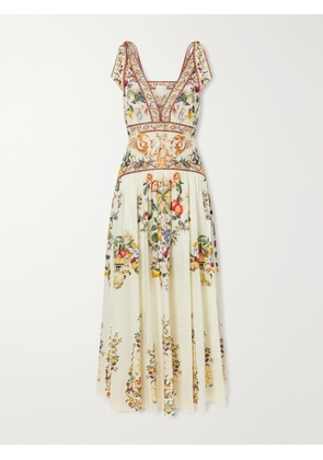 Camilla - Printed Embellished Linen And Silk-blend Maxi Dress - Neutrals - x small,small,medium,large,x large,xx large