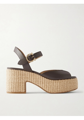 Ferragamo - Nerea 90 Leather Platform Sandals - Brown - US5,US6,US6.5,US7,US7.5,US8,US8.5,US9,US9.5,US10,US10.5,US11