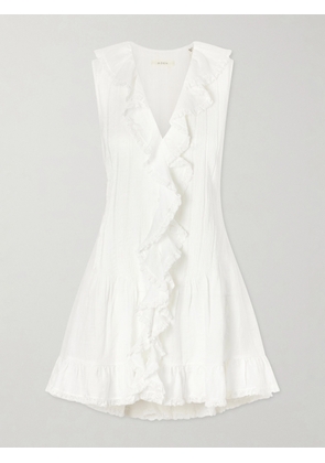DÔEN - Henrietta Ruffled Embroidered Ramie Mini Dress - White - x small,small,medium,large,x large,xx large