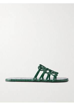 LOEWE - Petal Anagram Croc-effect Leather Slides - Green - FR35,FR36,FR37,FR38,FR39,FR40,FR41,FR42