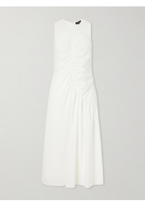 Theory - Ruched Cotton-blend Sateen Midi Dress - White - US0,US2,US4,US6,US8,US10,US12