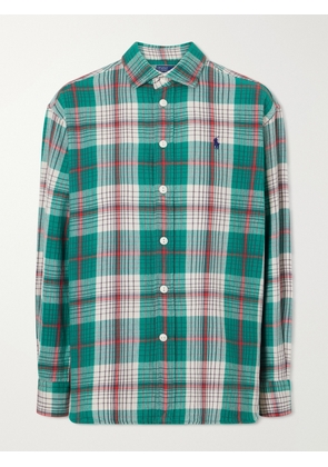 Polo Ralph Lauren - Logo-embroidered Checked Cotton-twill Shirt - Green - xx small,x small,small,medium,large,x large