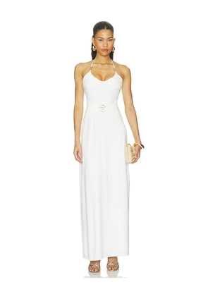 Runaway The Label Nina Ruched Halter Maxi Dress in White. Size XS. Also in L, M, S, XL.