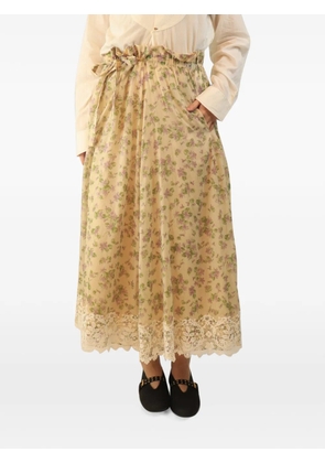 Christian Dior Pre-Owned floral lace-trimmed midi skirt - Neutrals