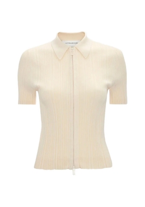 Victoria Beckham ribbed-knit short-sleeve shirt - Neutrals