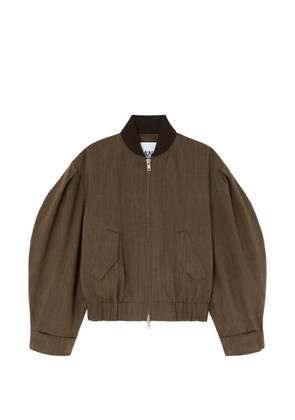 GANNI mélange-effect puff-sleeve bomber jacket - Brown