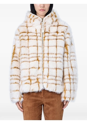 Moncler check-patterned faux-fur jacket - Neutrals