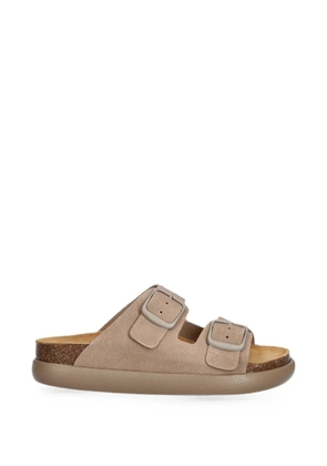 Scholl buckle-fastening double-strap slides - Neutrals