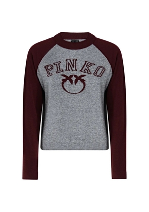 PINKO logo-intarsia raglan-sleeve top - Grey