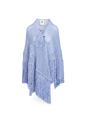 Chiara Is fringe-trim knitted shawl - Blue