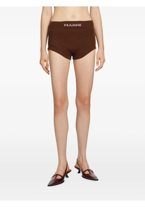 Marni logo-embroidered ribbed mini shorts - Brown