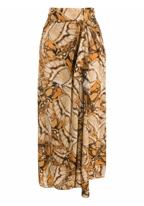 Alberta Ferretti butterfly-print skirt - Neutrals