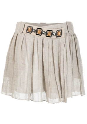 Alberta Ferretti stone-detailing pleated miniskirt - Neutrals