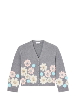 GANNI floral-applique knit cardigan - Grey