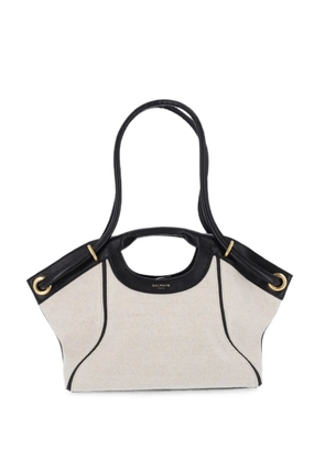 Balmain leather-trim canvas tote bag - Neutrals