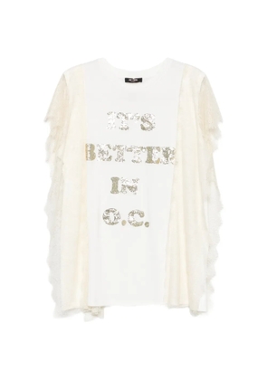 MY TWIN lace-trim sequin-logo cotton T-shirt - White