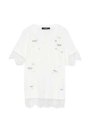 MY TWIN lace-trim distressed cotton T-shirt - White