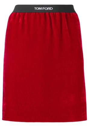 TOM FORD logo-waistband velvet miniskirt - Red