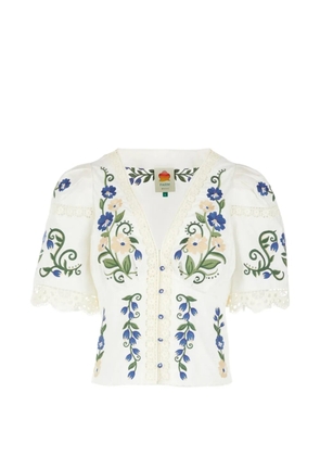 FARM Rio embroidered lace-trim blouse - White