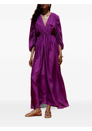 NEMA ruched-sleeve drawstring-waist maxi dress - Purple