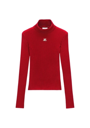 Courrèges Reedition ribbed-knit logo-patch sweater - Red