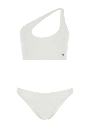 The Attico logo-embroidered ribbed bikini - White