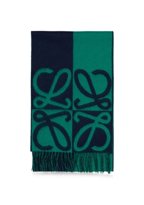 LOEWE Anagram-detail fringed-hem scarf - Blue