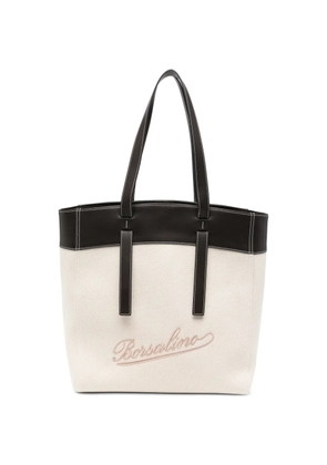 Borsalino logo-embroidered contrast-trim tote bag - Neutrals