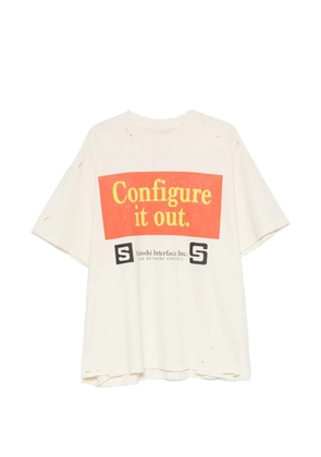 SATOSHI NAKAMOTO distressed slogan-print T-shirt - Neutrals