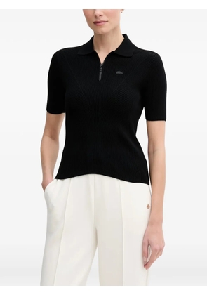 Lacoste ribbed-knit zip-up polo top - Black