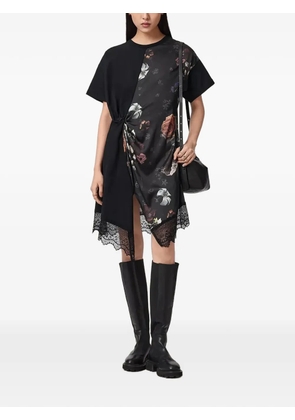 AllSaints Lana floral-print lace-trim midi dress - Black