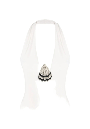 Nuè crystal-embellished halterneck swimsuit - White