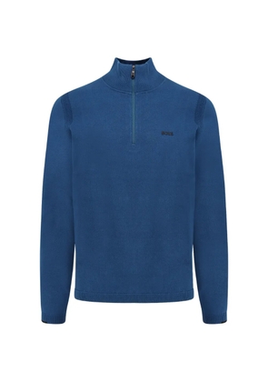 BOSS logo-patch half-zip sweater - Blue