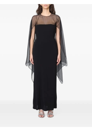 Alberta Ferretti sheer-panelled cape-style maxi dress - Black