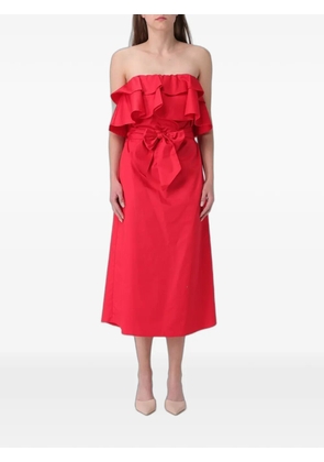 Hanita ruffled bow-detail dress - Red
